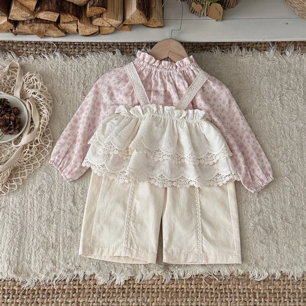 2026 Autumn New Baby Girl Long Sleeve Floral Shirts Cotton Girls Cute Sweet Lace Collar Blouse Infant Toddler Clothes