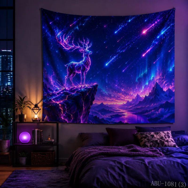 VIKAMA Cliff Aurora Meteor Elk Starry Sky Christmas Tapestry HD Background Cloth Holiday Atmosphere Room Decoration