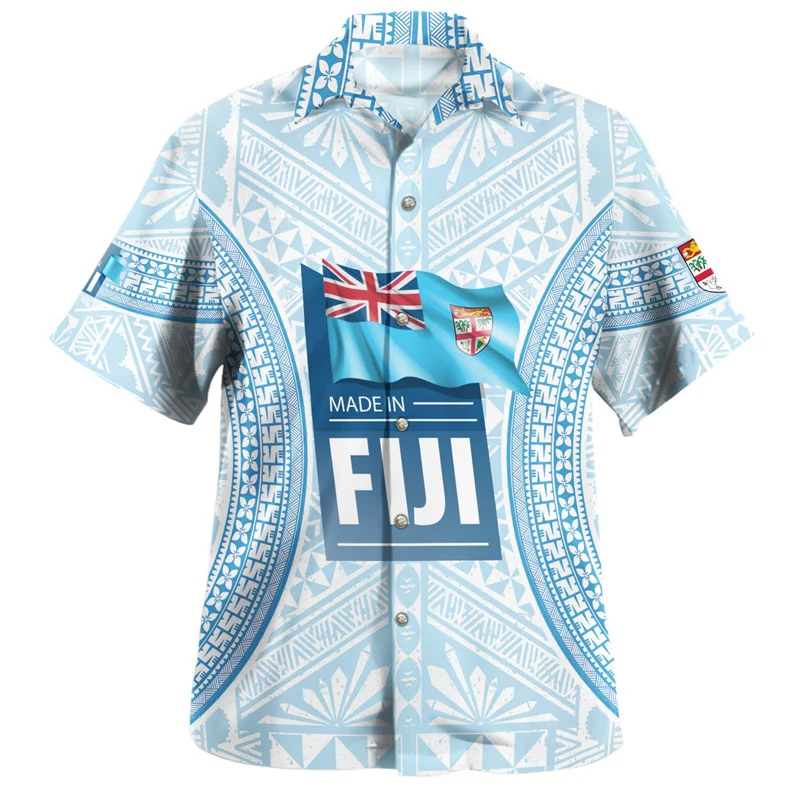 Hawaiian Summer 3D Print BULA FIJI Flag Emblem Shirts Philippines Fiji Coat Of Arm Graphic Short Sleeves Fashion Men Clothes Top