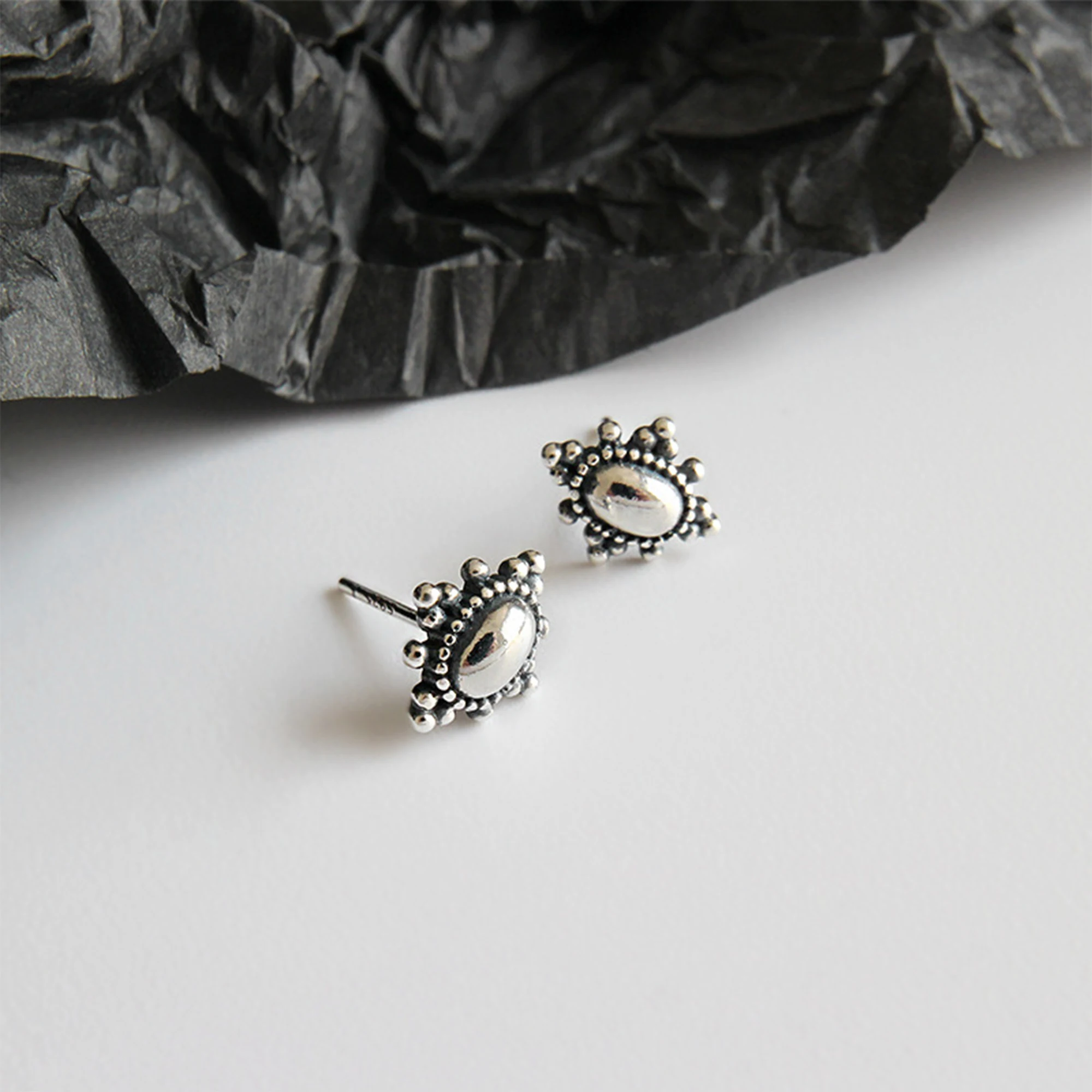 

Korean S925 pure silver earrings simple retro personality geometric ethnic female earrings student silver jewelry