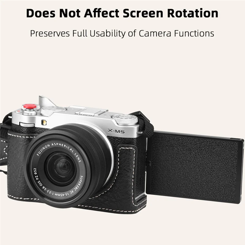 

For Fuji X-M5 Camera Protective Leather Case For Fuji Camera Bag Shoulder Strap Lanyard Base Accessories-A79U