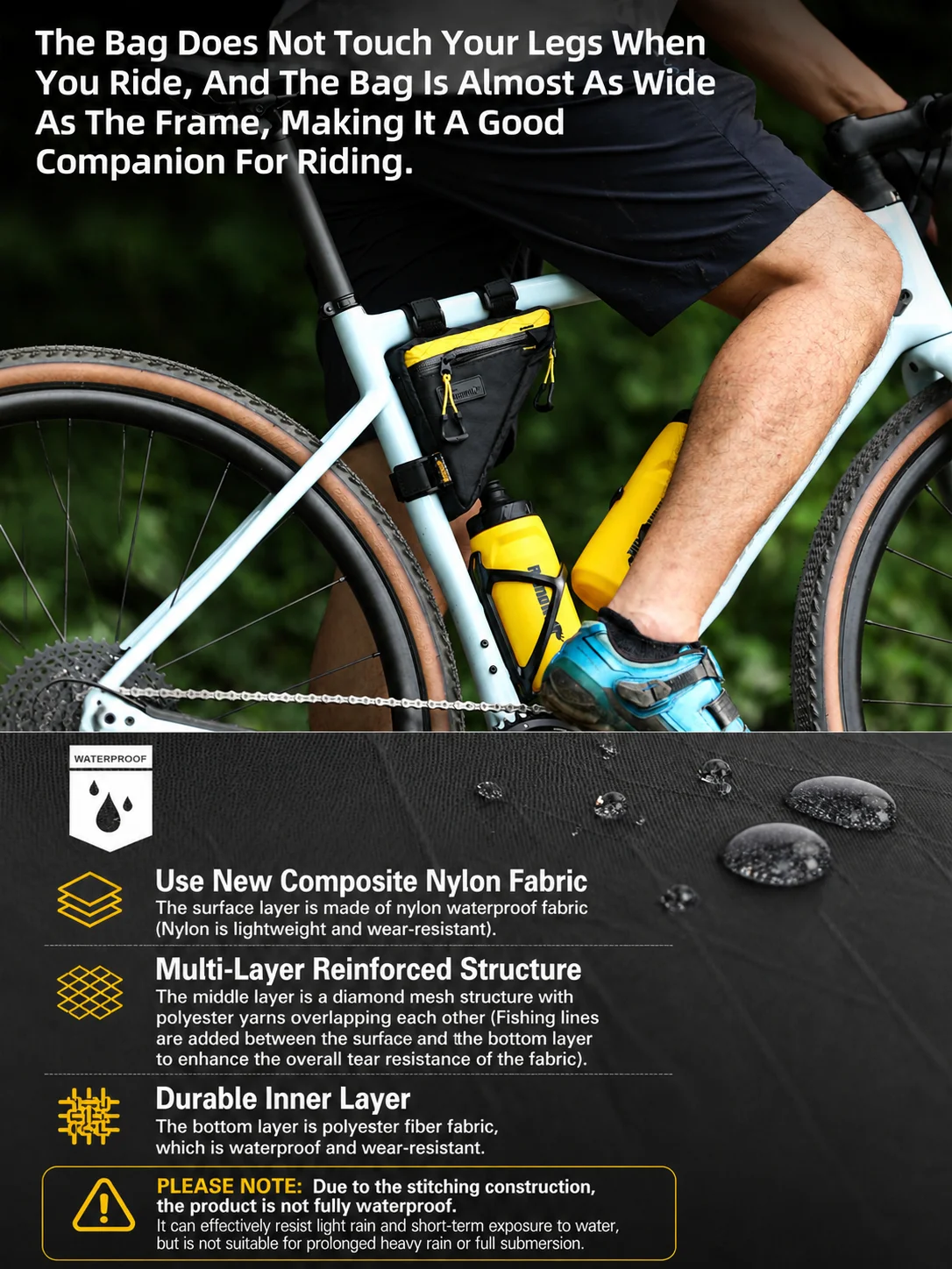 Rhinowalk Bike Triangle Bag 0.9L Water-Resistant Frame Storage Pouch for MTB Road Gravel Bike Bikepacking Cycling Saddle Pack