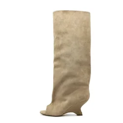 Foreign Trade New Niche Design Fish Mouth Shaped Heel Boots Women\'s Fashionable Versatile Cool Boots Tube Long Boots