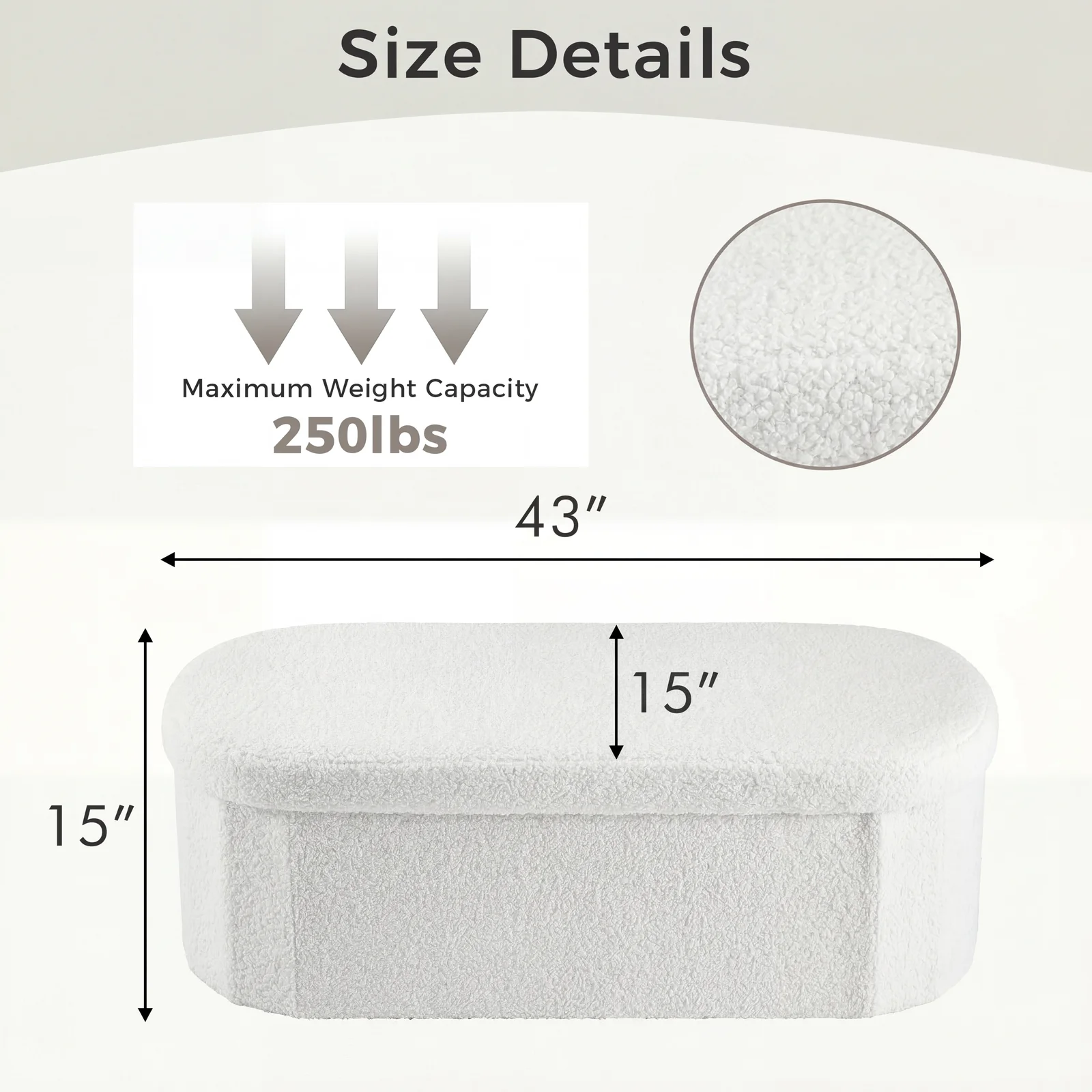 JHK 30/43IN Folding Storage Ottoman Bench with Storage Teddy Fabric Storage Chest for Bedroom End of Bed Foot Rest Bench Stool with Cushion for Home Entryway