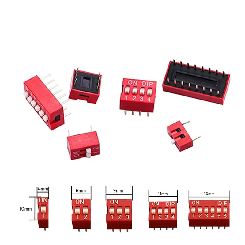 45Pcs Dip Switch Assorted Kit Range 1/2/3/4/5/6/7/8/9P 2.54mm Slide Type Red White Toggle Switch 9 Size