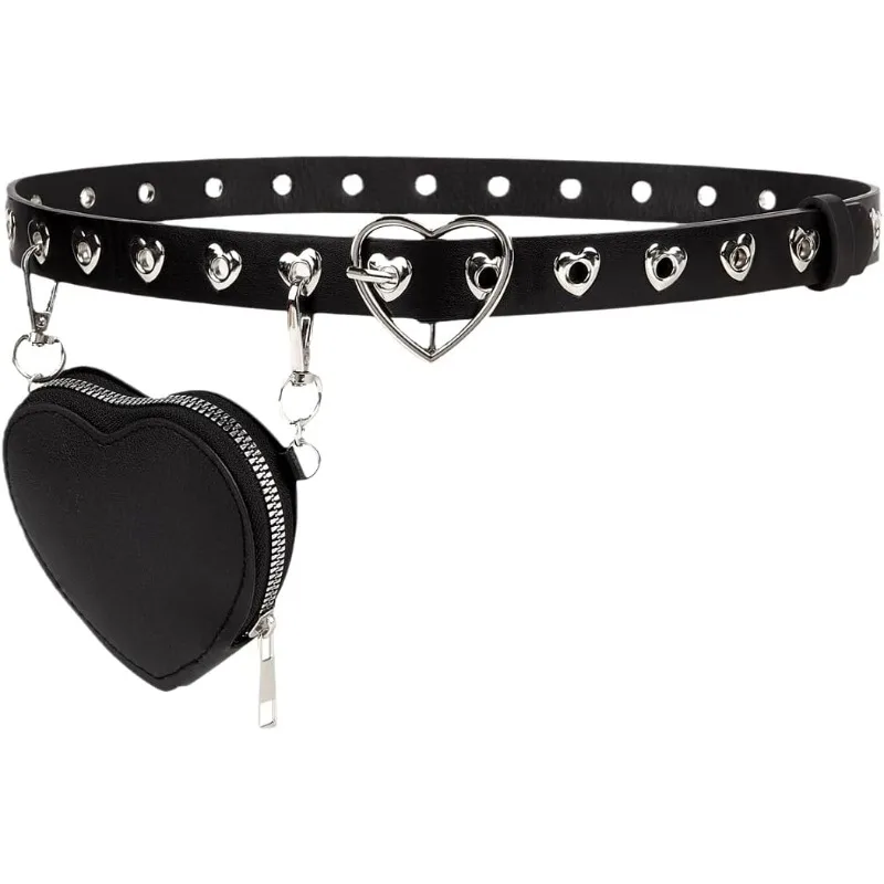 

2025 New Y2k Mini Chain Heart Belt Belt with Waist Pack - Adjustable Metal Buckle, Gothic Waistband for Women