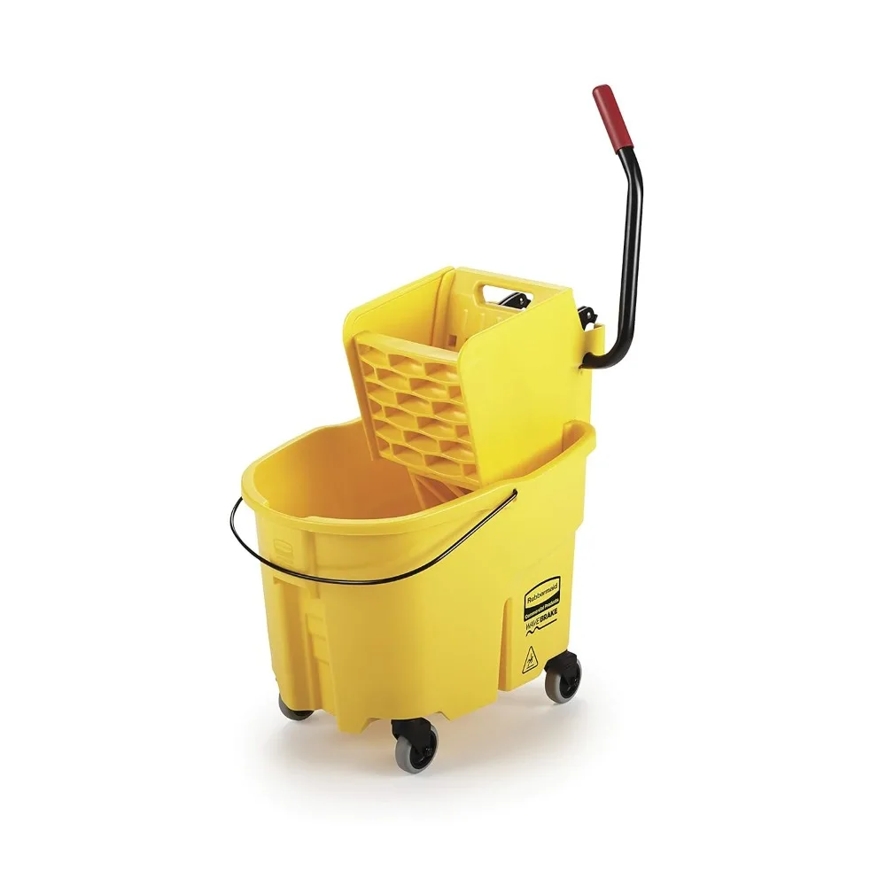 WaveBrake 35 Qt. Side-Press Mop Bucket and Wringer Combo sobre Rodas, Amarelo, Profissional, Industrial, Negócios, HeavyDuty Piso