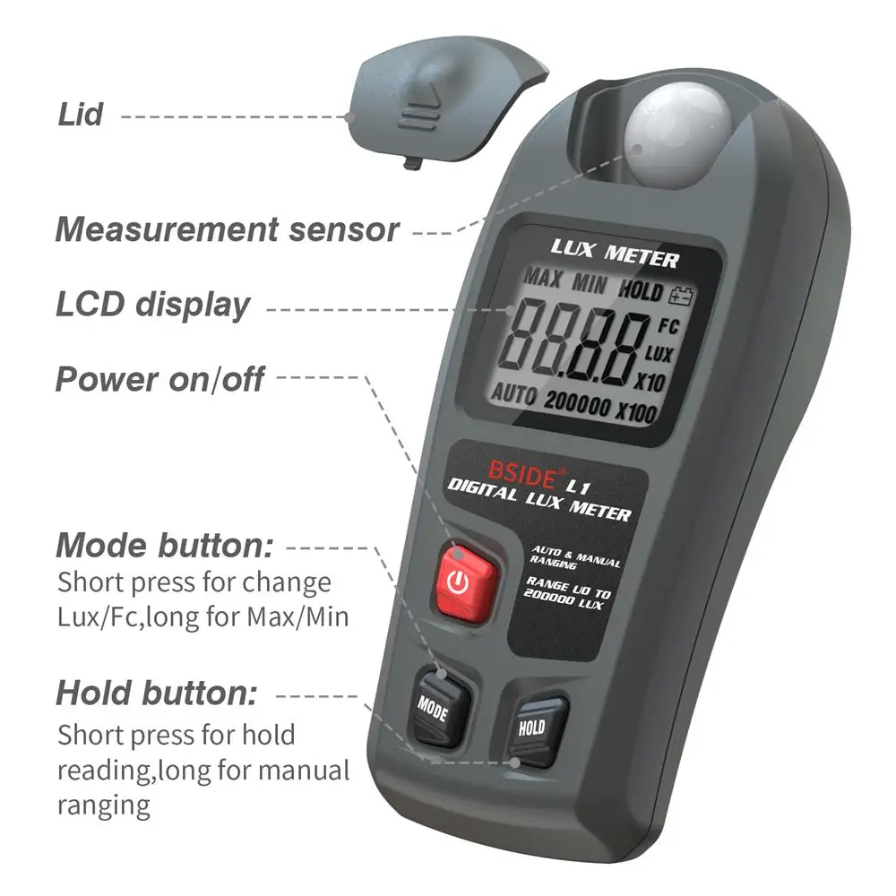 L1 Digital Lux Meter illuminometer LCD Pocket Light Meter Lux/FC Measure Tester Sensor Photometer L1