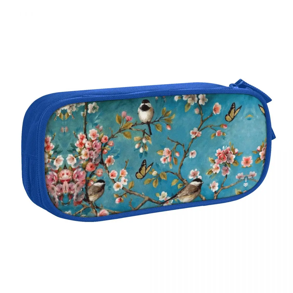 Custom Kawaii Cute Birds Cherry Blossom Flowers Pencil Case for Large Capacity Parrot Bird Pencil Pouch School Supplies