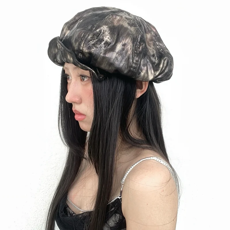 Y2K Wasteland Style Tie-dye Newsboy Hats for Women Spring and Autumn Fashion Versatile Casual Retro Octagonal Berets Cap