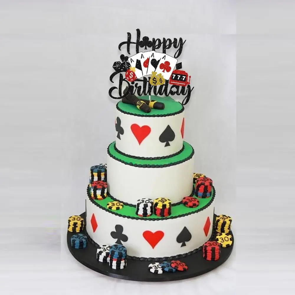 Suministros para fiestas, adorno de papel para tarta de Casino, fichas de juego de póker, cumpleaños