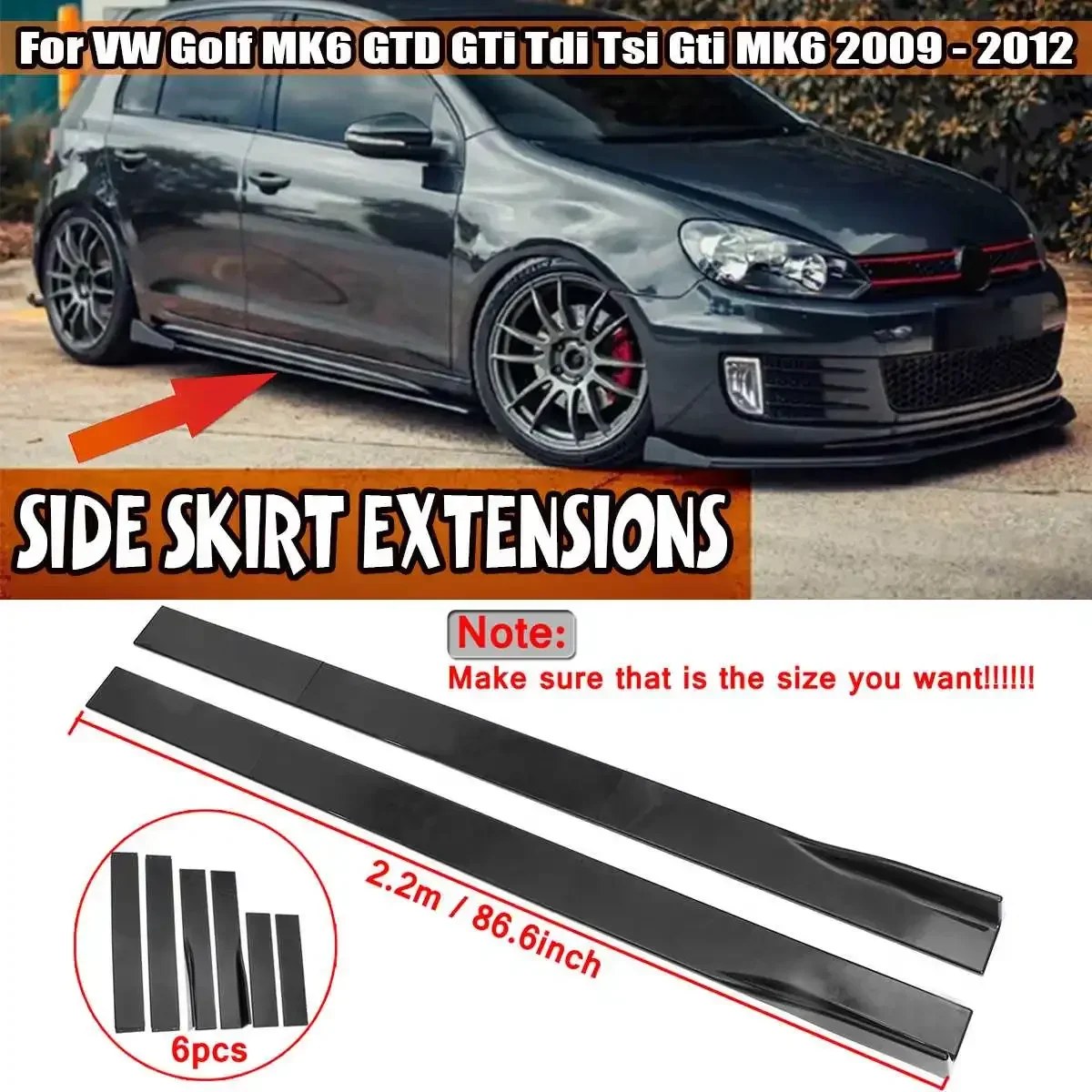 

86.6'' 2.2m Black/Carbon Car Side Skirt Extension Lip Spoiler For VW Golf MK5 MK6 GTD GTI TDI TSI GTI MK7 CC For Passat Body Kit