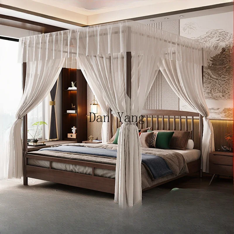 YJ all solid wood shelf bed, mosquito net household single bed master bedroom double new Chinese bed