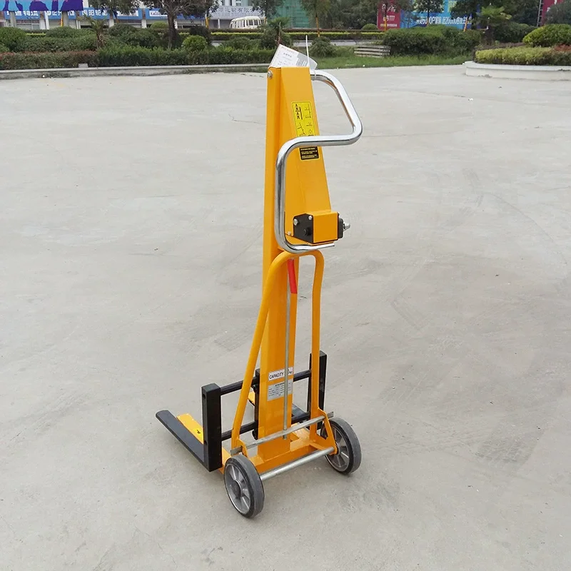 Manual Light Stacker Portable Loading Platform Hand Push Stacking Lifting Mini Forklift Warehouse Cargo Handling Equipment Use