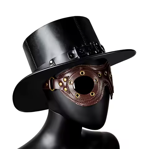 Funny Gothic Glasses Leather Steampunk Vintage Plague Doctor Accessory Medieval Viking Knight Halloween Cosplay Prop Glasses Hat