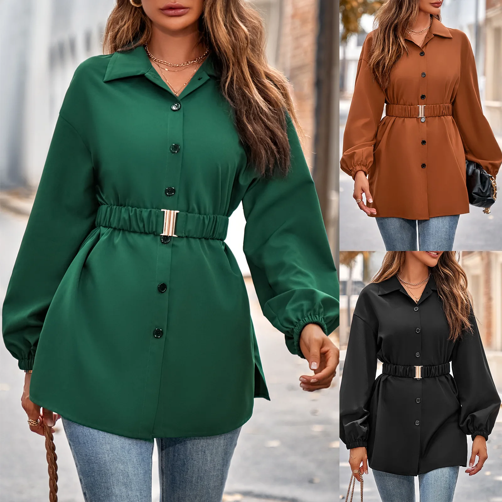 

Fashion Single Breasted Belt Lace-up Shirts&Blouses New Casual Solid Long Sleeve Elegant 2024 Women Korean Reviews Many Clothes