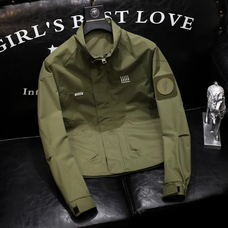 Spring Autumn Men's Army Green New Casual Handsome High-end Clothes Loose Workwear Jacket