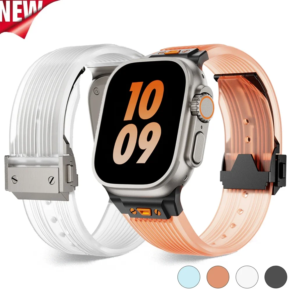

Transparent Silicone Band for Apple Watch Ultra 2 49mm 10 46mm Luxury Sports Bracelet For iWatch 9 8 7 6 5 4 Se 45mm 44mm Strap