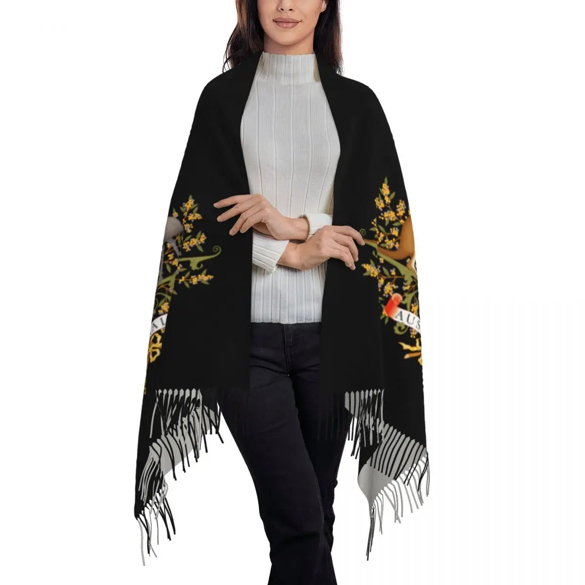 Custom Coat Of Arms Of Australia Flag Tassel Scarf Women Soft Shawls Wraps Ladies Winter Scarves