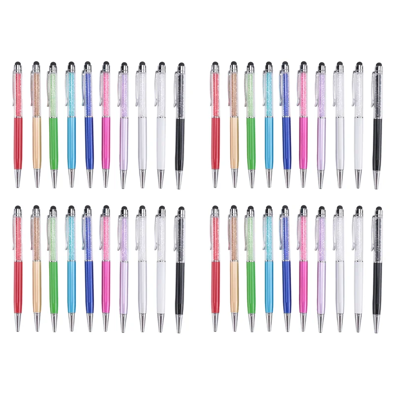 EDT-40Pcs Bolígrafo de cristal a granel brillante 2 en 1 lápiz óptico de pantalla de diamante de cristal delgado bolígrafo de tinta de Gel negro bolígrafo con brillo