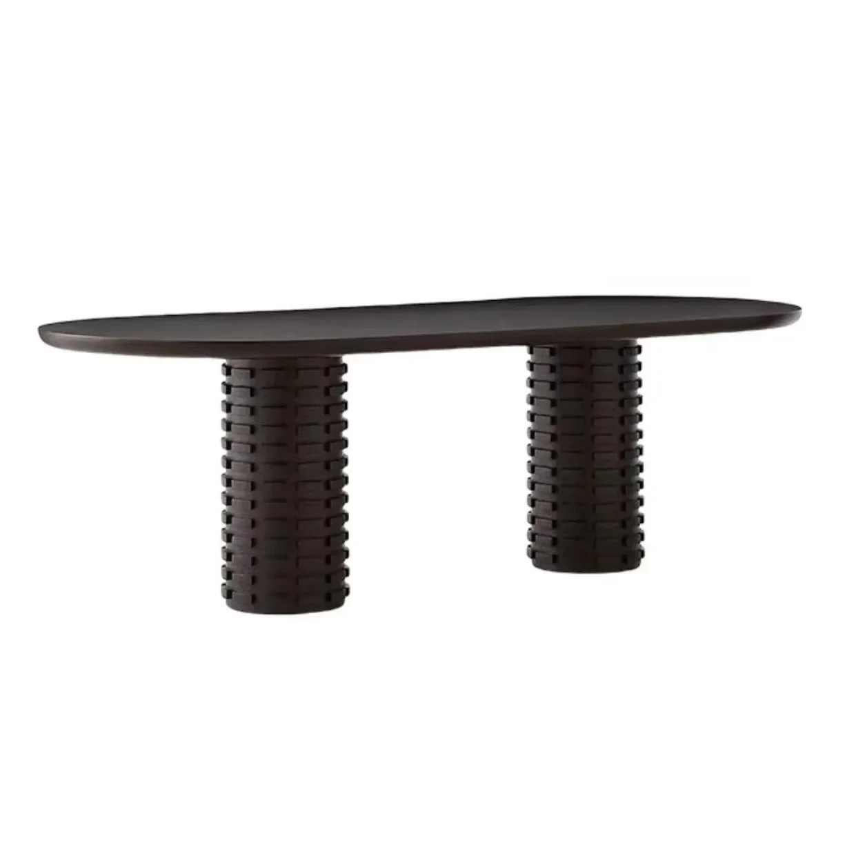 Neuankömmling Moderne Restaurant Dark Table Dome Zylindrische Basis Natürliches Mahagoni Solid Wood Rounder Dunkler Esstisch 6-Sitz