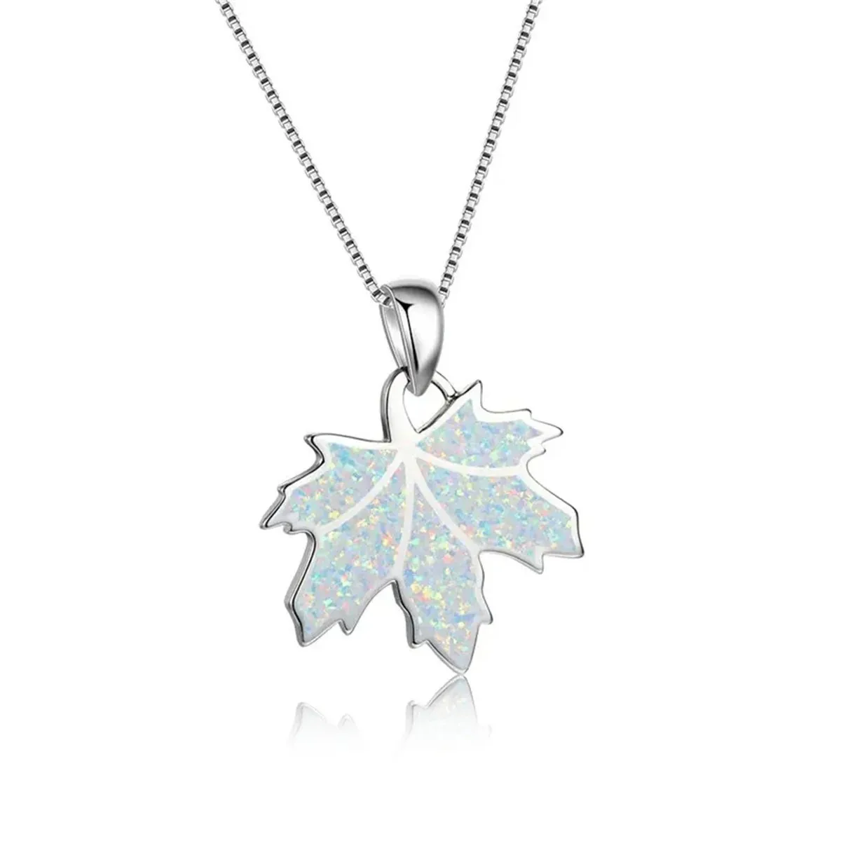 Fashion Autumn Maple Leaf Pendant Necklace For Women Inlay Blue Imitation Opal Necklace Wedding Jewelry Christmas Gifts for Her