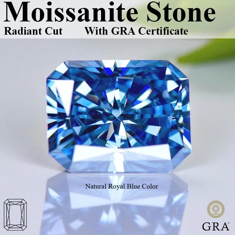 

Natural Royal Blue Color Moissanite Radiant Cut VVS1 Loose Diamond Gemstones For Jewelry Diy Making With Certificate