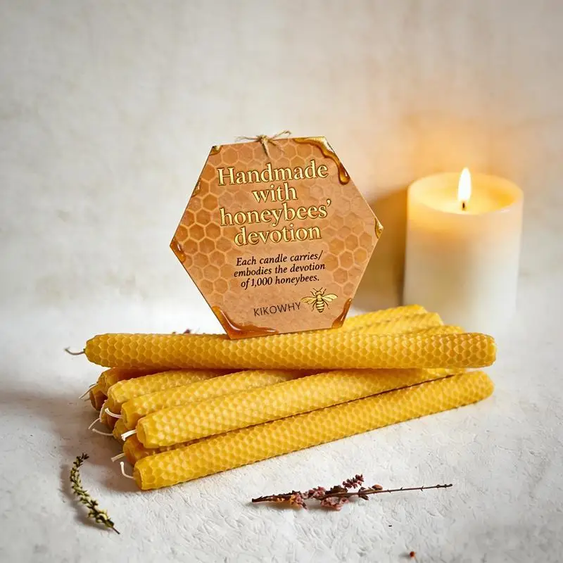 Bulk Beeswax Candles 8 Inch Natural Handmade Tapers, Eco Friendly Candle Supply for Home Decor, Wedding, Dinner, Party & Festival Use, Long Lasting Clean Burning Unscented Taper Candles for Daily & Event Decoration