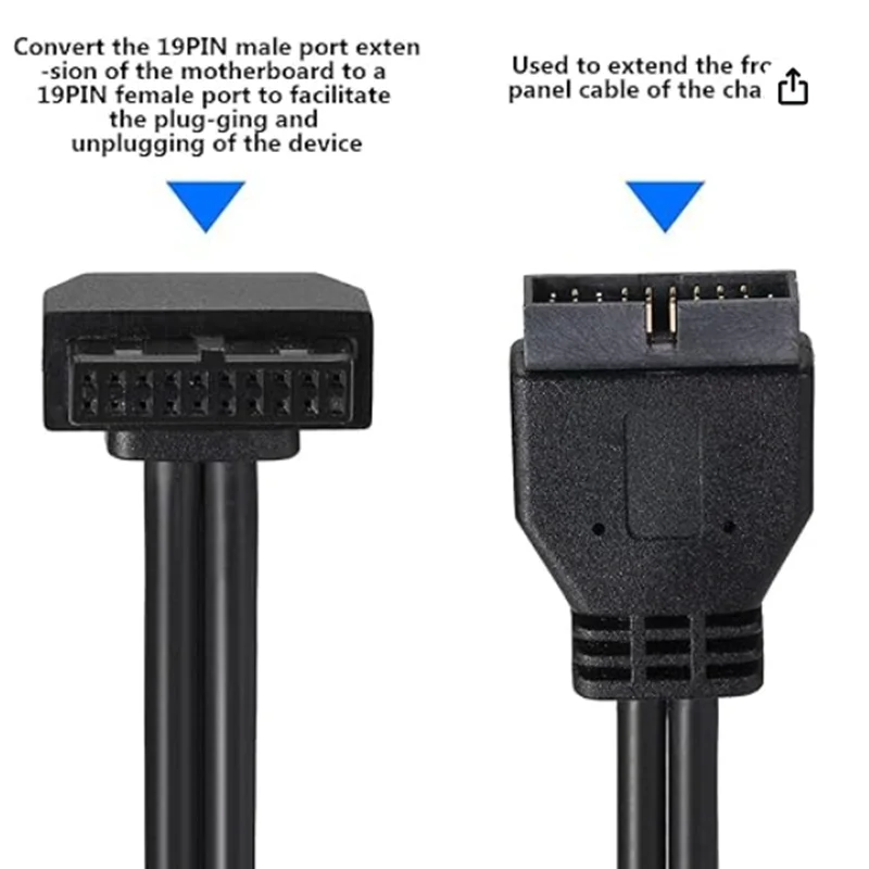 Motherboard F-USB3.0 pin IDC Male to Female M/F Data Cable Chassis Front Elbow 90 Degree 20Pin 19Pin Extension Cable