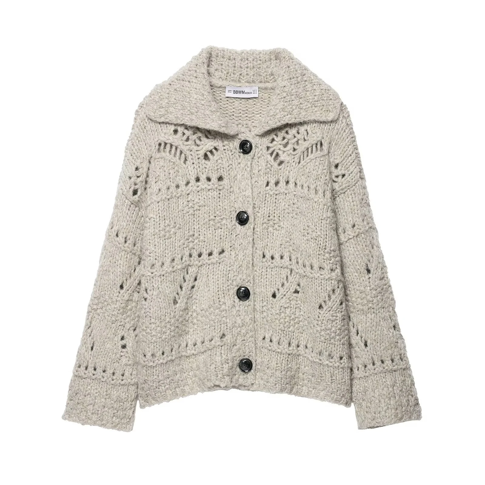 2025 Women's Euro-American Style Chunky Knit Cardigan - Hollow Out Design Sense Autumn Winter Jacket