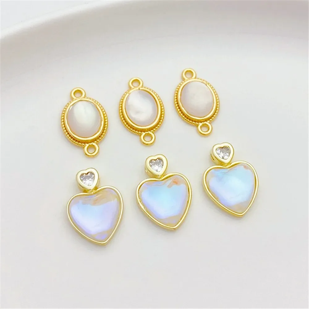 

14K Gold-plated Zirconium Illusion Crystal Peach Heart Ellipse Charm Pendant DIY Jewelry Beads for Bracelet Craft Accessories