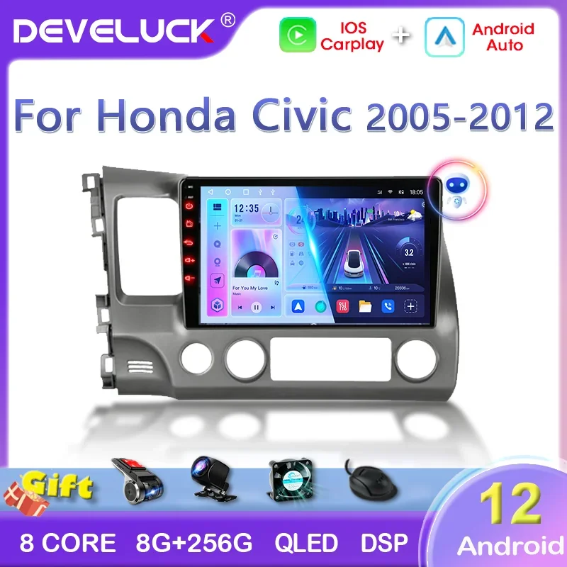 

2 Din Android 12 Автомобильный радиоприемник для Honda Civic 2005 2006 2007 2008-2011 2012 Мультимедийный видеоплеер Навигация GPS Carplay Auto RDS