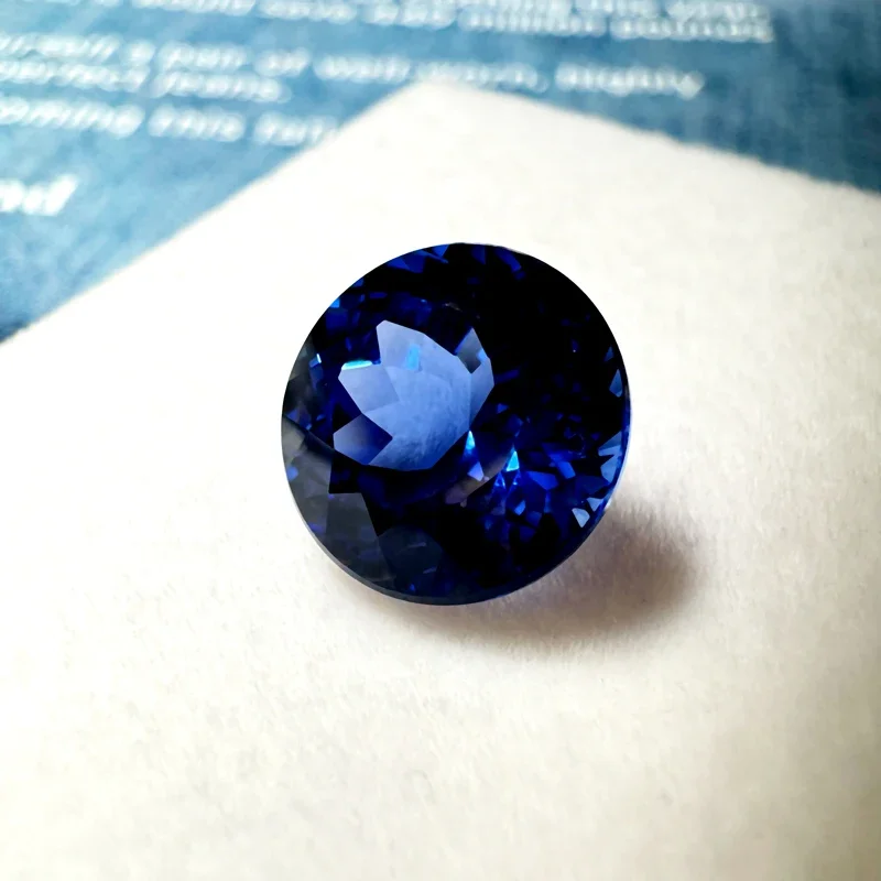 

Сапфир, выращенный в лаборатории камень круглой формы, королевский синий цвет, искусственный драгоценный камень, кольцо «сделай сам», ожерелье, серьги, сертификат основных материалов