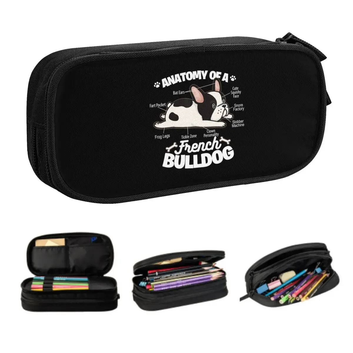 Cute Anatomy Of A French Bulldog Pencil Cases for Girls Boys Large Storage Frenchie Dog Lover Pencil Box Stationery