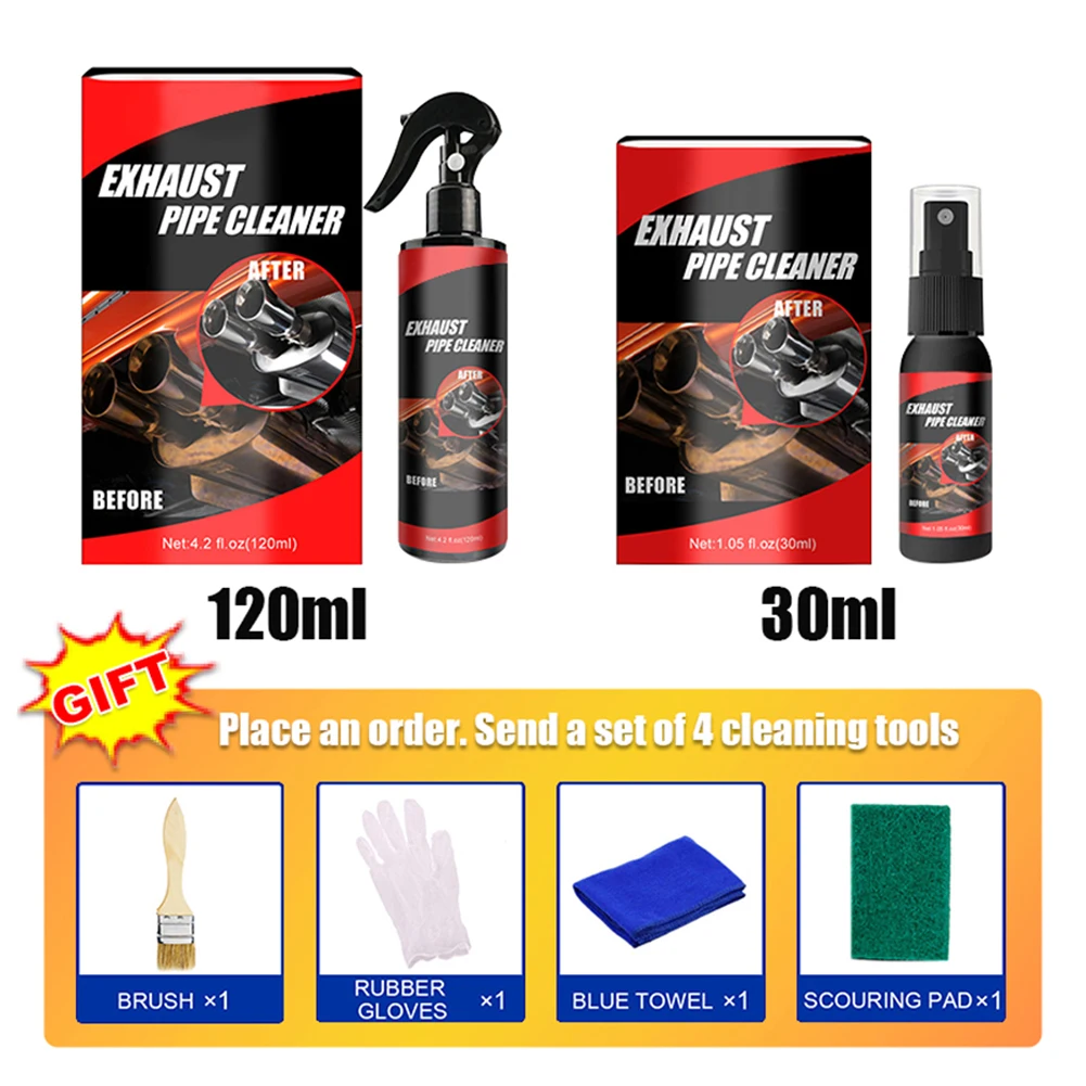 Removedor de ferrugem para carro e motocicleta, Agente de limpeza com luvas de borracha e escova, Conjunto de ferramentas de manutenção automática 30 ml, 120ml