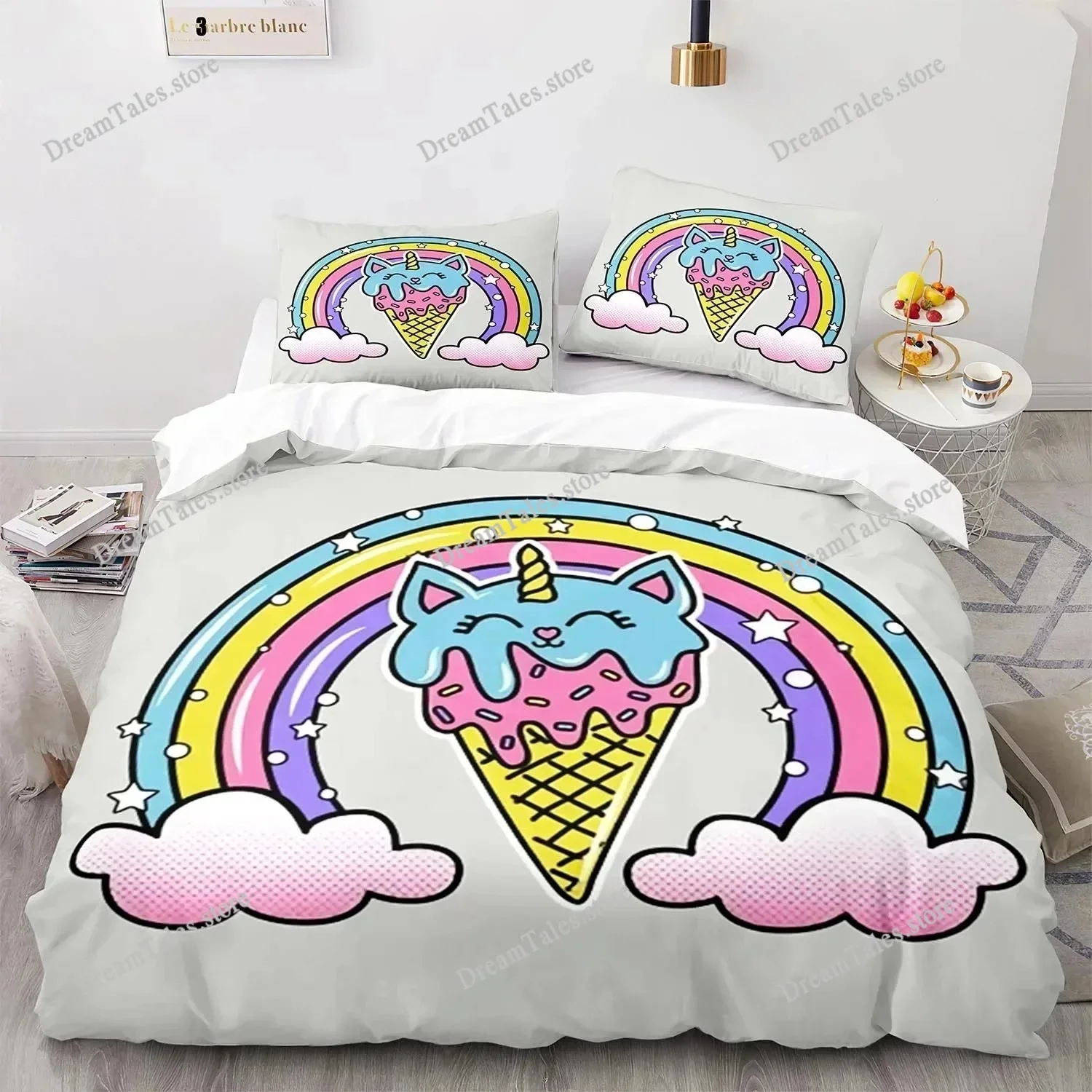 

Rainbow Cat Bedding Set Single Twin Full Queen King Size Kawaii Girl Bed Set Aldult Boys Bedroom Duvetcover Sets 3D Print Boys36