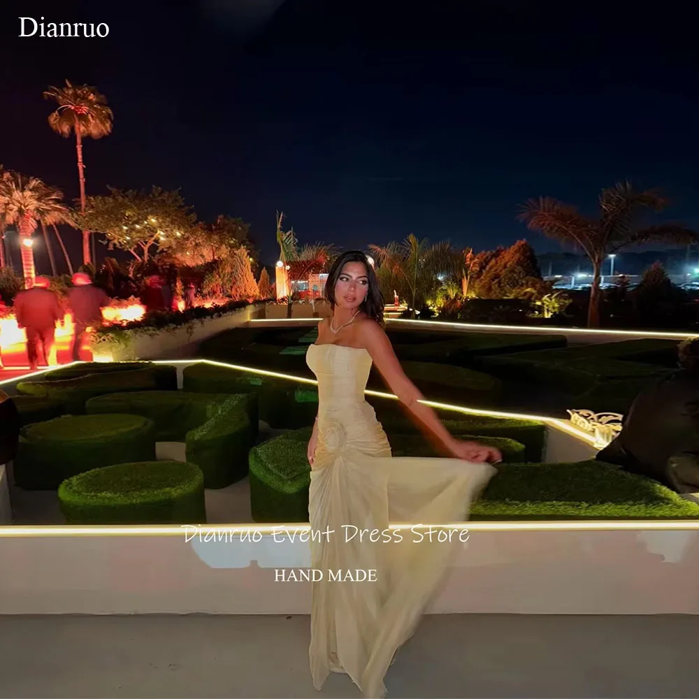 

Dianruo Strapless Ruched Evening Dress Floor Length Mermaid Vestidos De Festa Chiffon Pleated Chic Robes De Soirée Customized