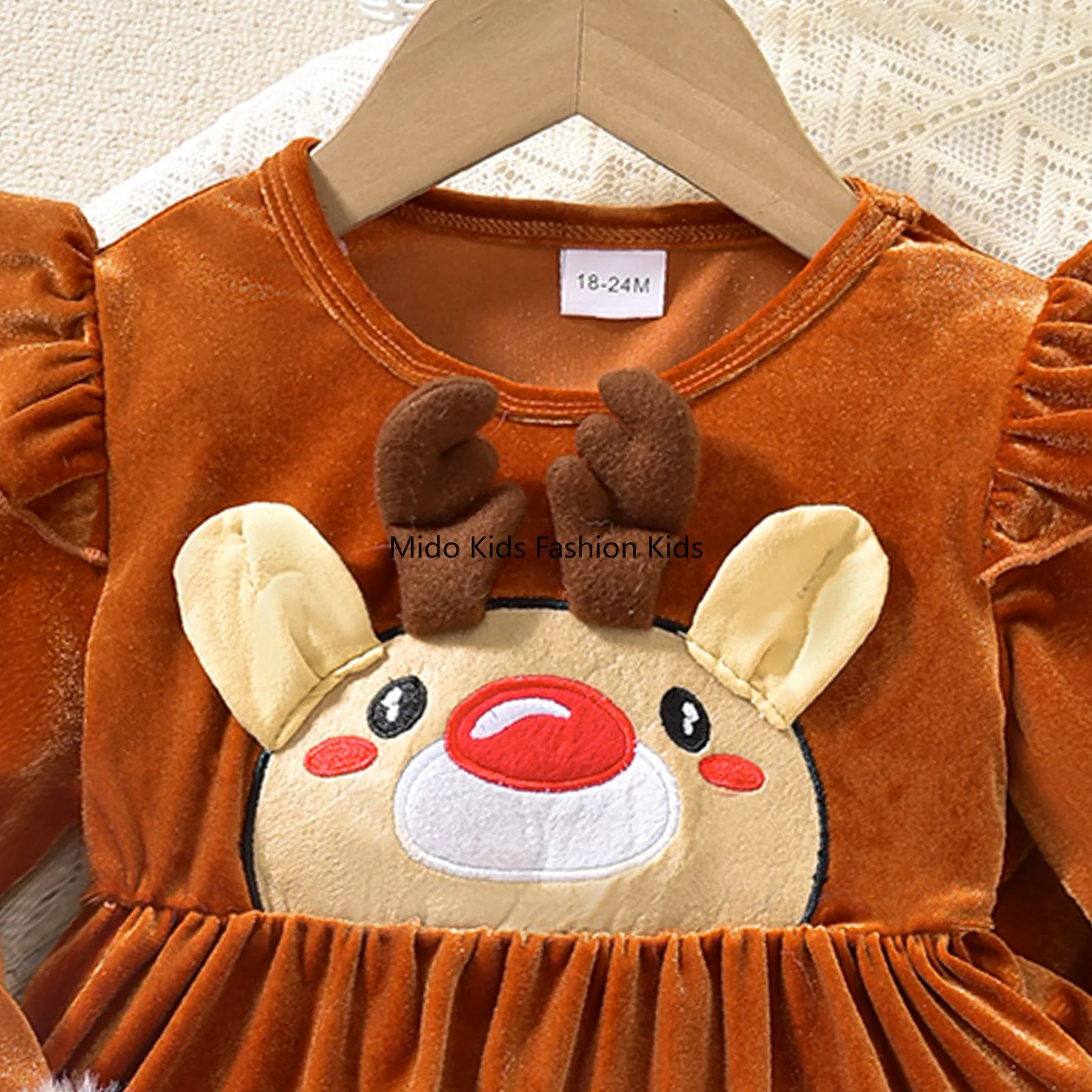 1-10Y Girls' Christmas Party Reindeer-Themed Long-Sleeved Top and Trousers Set 6M-4Y