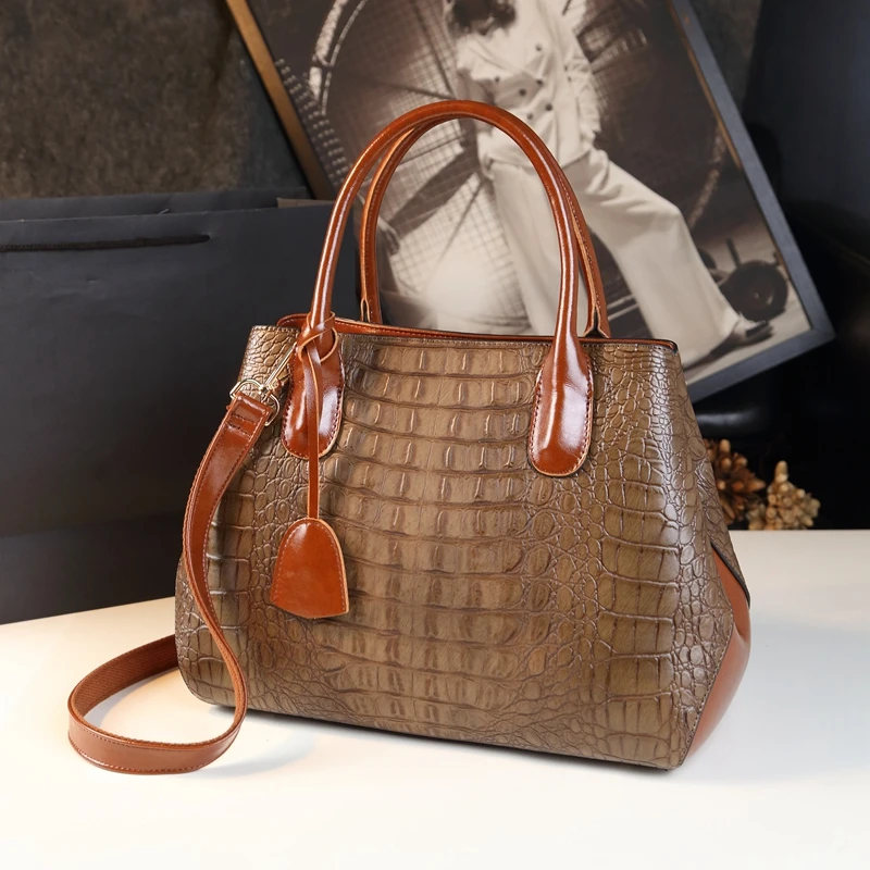 Luxury Fashion Genuine Leather Women\'s Handbags Crocodile Pattern Lady Shoulder Messenger Bag Portable Tote Bags 2023 New