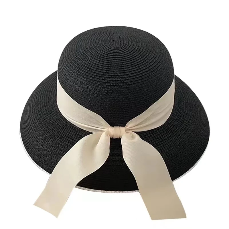 2024 Hepburn Sun Hat Women Summer Sunscreen Straw Hat Female Retro Bow French Elegant Hat Big Eaves Sunshade Beach Hat