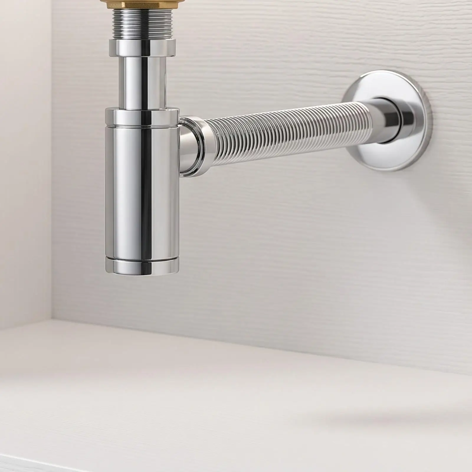 Washbasin Drain with Connector Pipe Chrome Copper Construction, space-saving-Saving Layout, Sink Drain with Top Cover, for