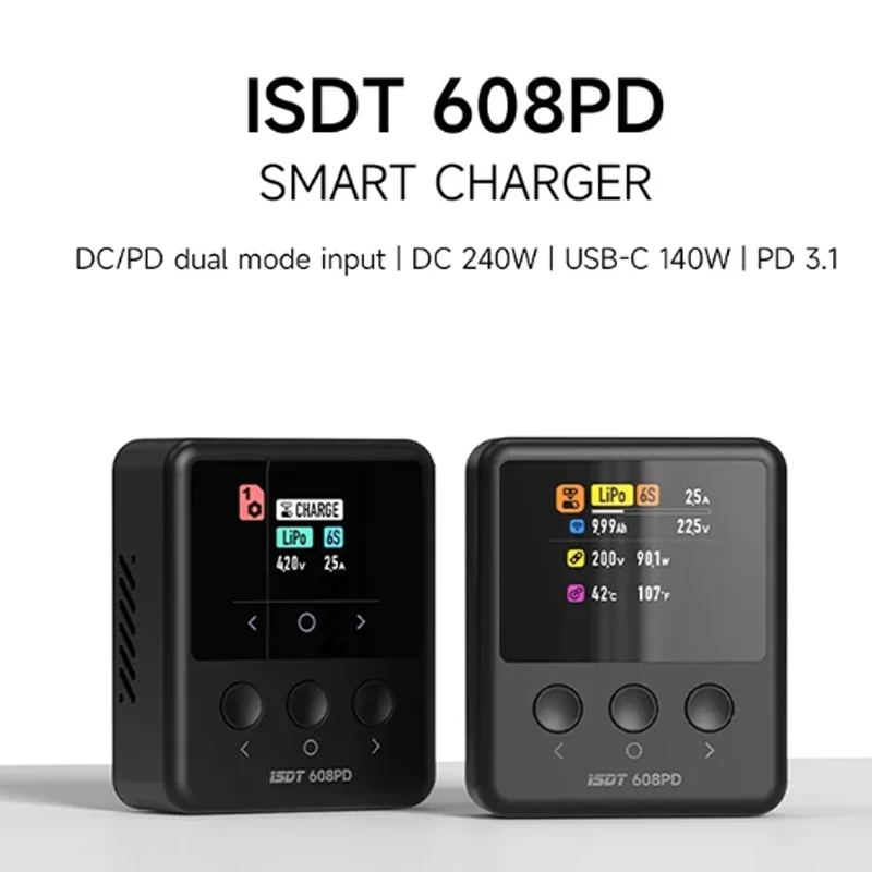 ISDT 608PD DC 240W PD3.110A/140W USB-C 5A Smart Digital Charger RC Batteries Types for /LiFe/LiPo, LiHv 1-6S/Pb 1-12S/NiMH 1-16S