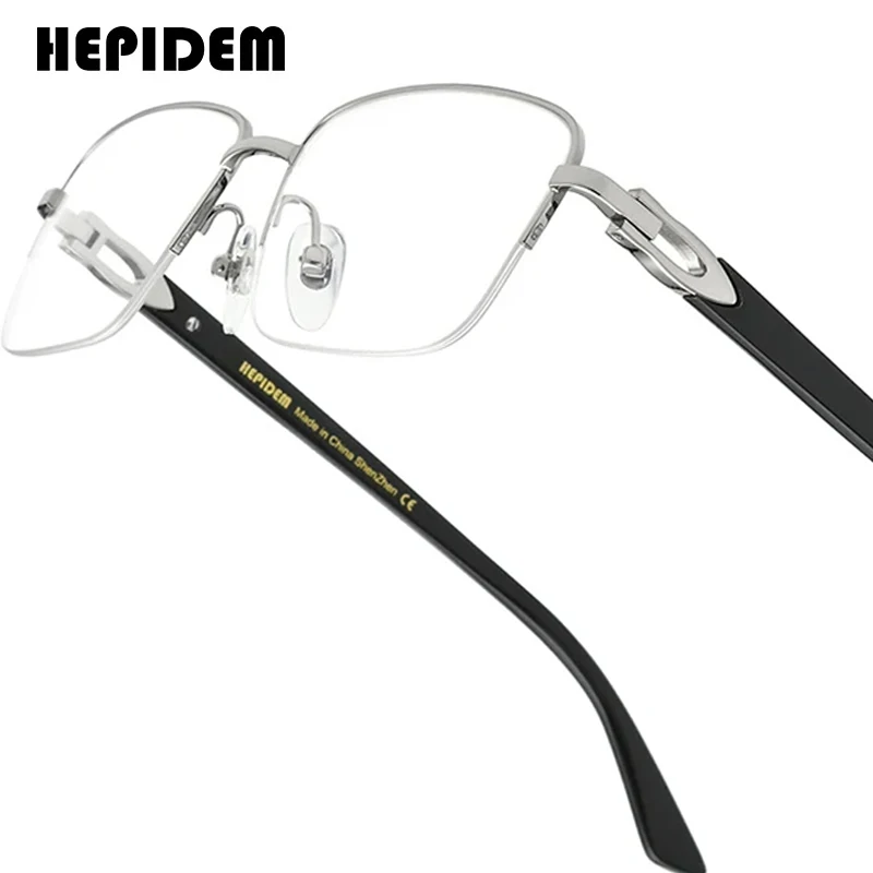 HEPIDEM Buffalo Horn Glasses Frame Men Luxury Brand Design Square High Quality Semi Rimless Half Eyeglasses Buffs Eyewear Women