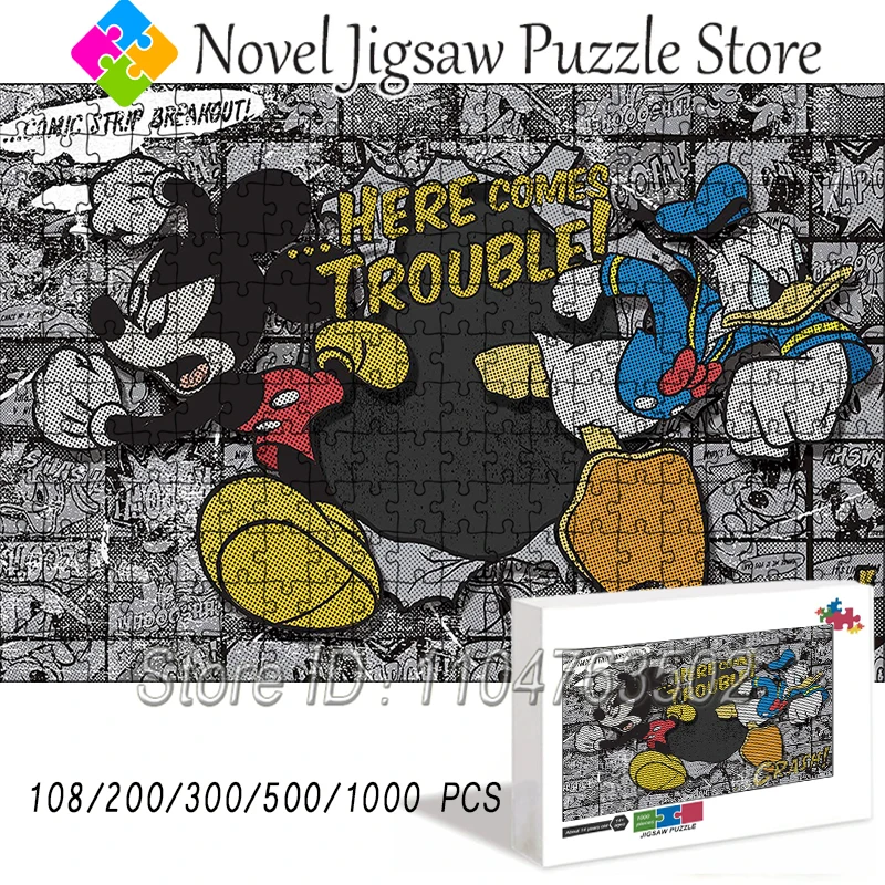 Mickey Mouse Donald Duck Puzzle 108/200/300/500/1000 Teile Disney Puzzles Erwachsene Stressabbauendes Freizeitspielzeug Kinderspiel