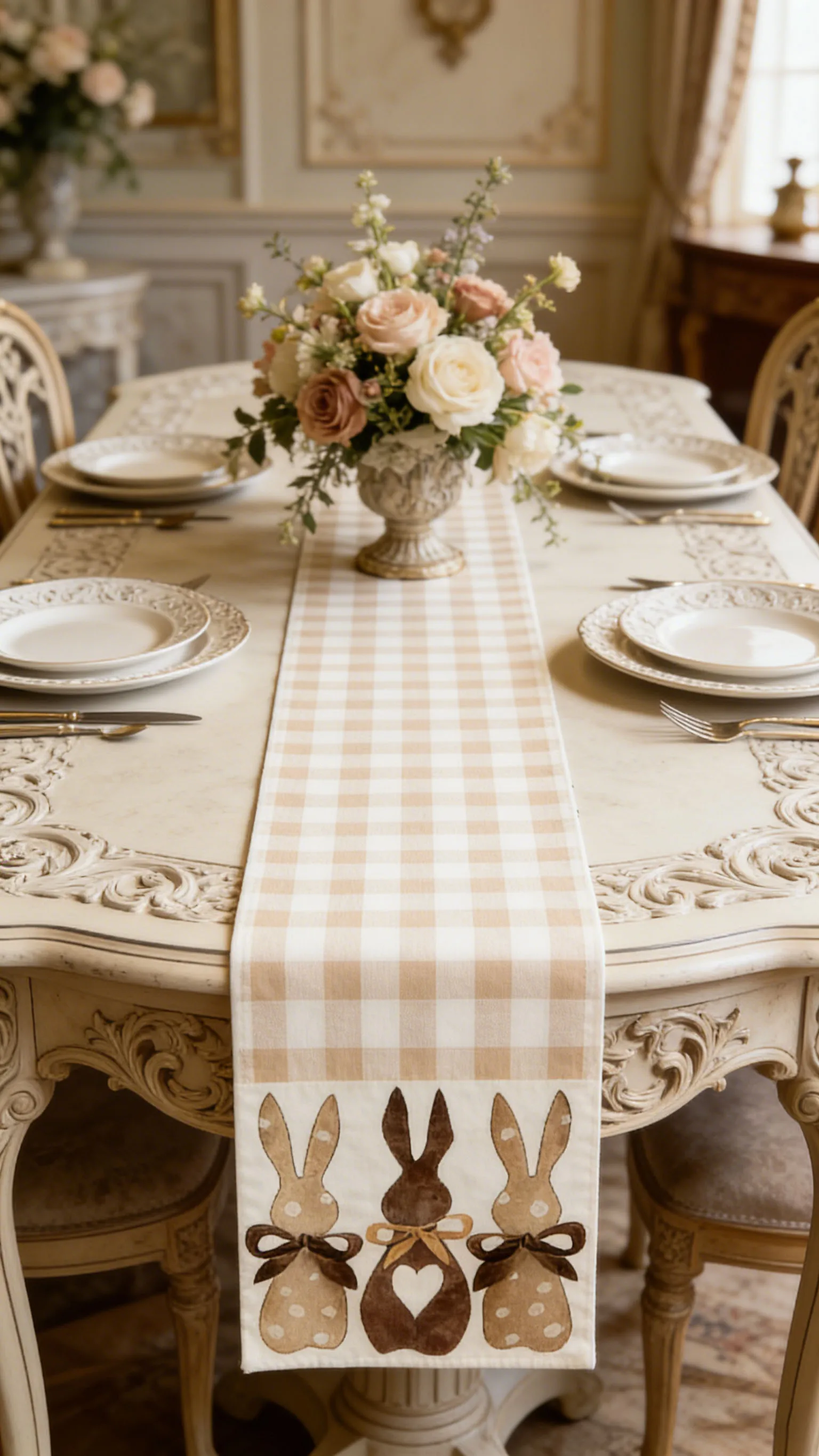 2026 Cute Bowknot Rabbit Stripes Table Runner Tablecloth Sui