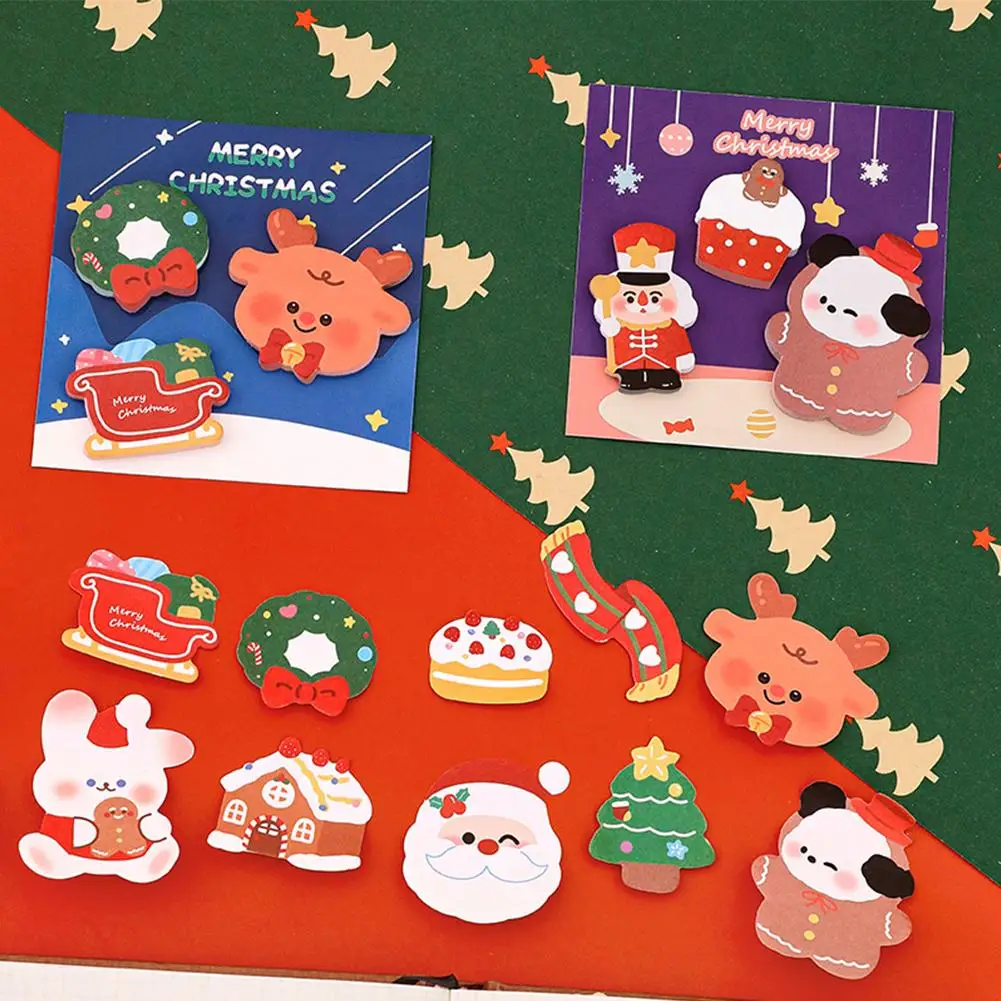 Lytwtw-Bloc de notas adhesivas de Navidad, lindo Bloc de notas Kawaii para álbum de recortes, diario, Bloc de notas de dibujos animados Kawaii DIY J9J2