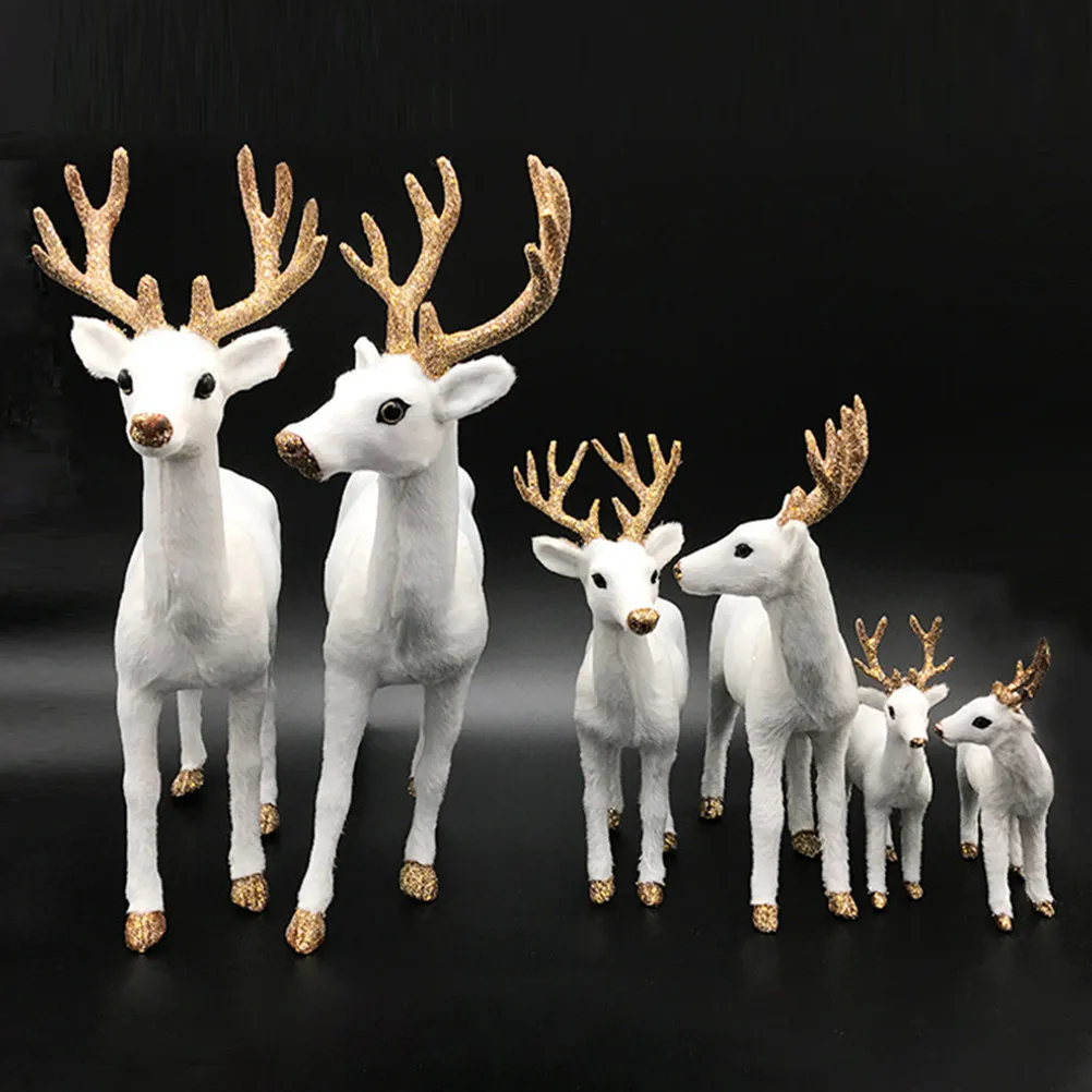 2Pcs Simulation White Deer Ornaments Vivid Expression Fine Workmanship for Bookshelf Car Dashboard Decoration Glitter Horns