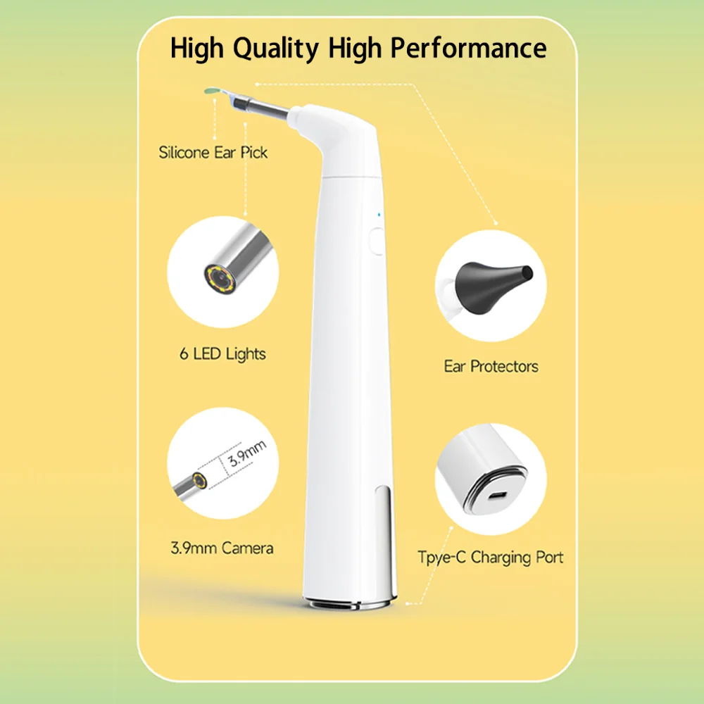 Smart Visual Ear Scoop with LED Lights 3.9mm 1080P for Pet Home Clinic Ear Wax Removal Tool Self-Checking Health Aid with eva