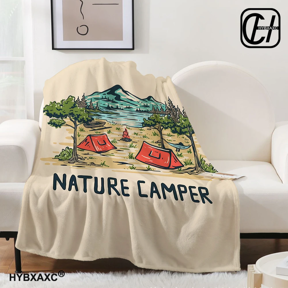 

Summer Happy Camper Korea Case Plaid Throw Blanket Beige Gift Set Tapestry Sofa Cover Fluffy Soft Couch Decoration Nap Foot Warm