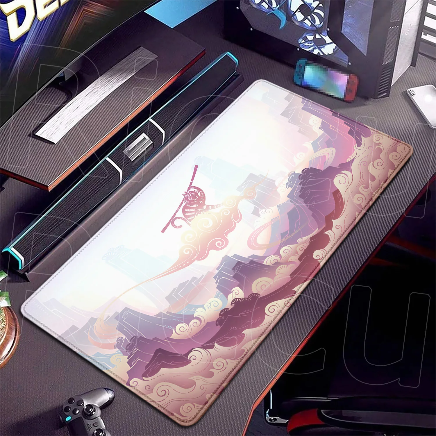 HD Große Schreibtischunterlage, Büro-Teppich, XXL-Mauspad 400X900MM, Chinesisches Tierkreiszeichen, Gaming-Tastatur, Gummi-Mauspad, Erweiterte Schutzunterlage – Detail 4